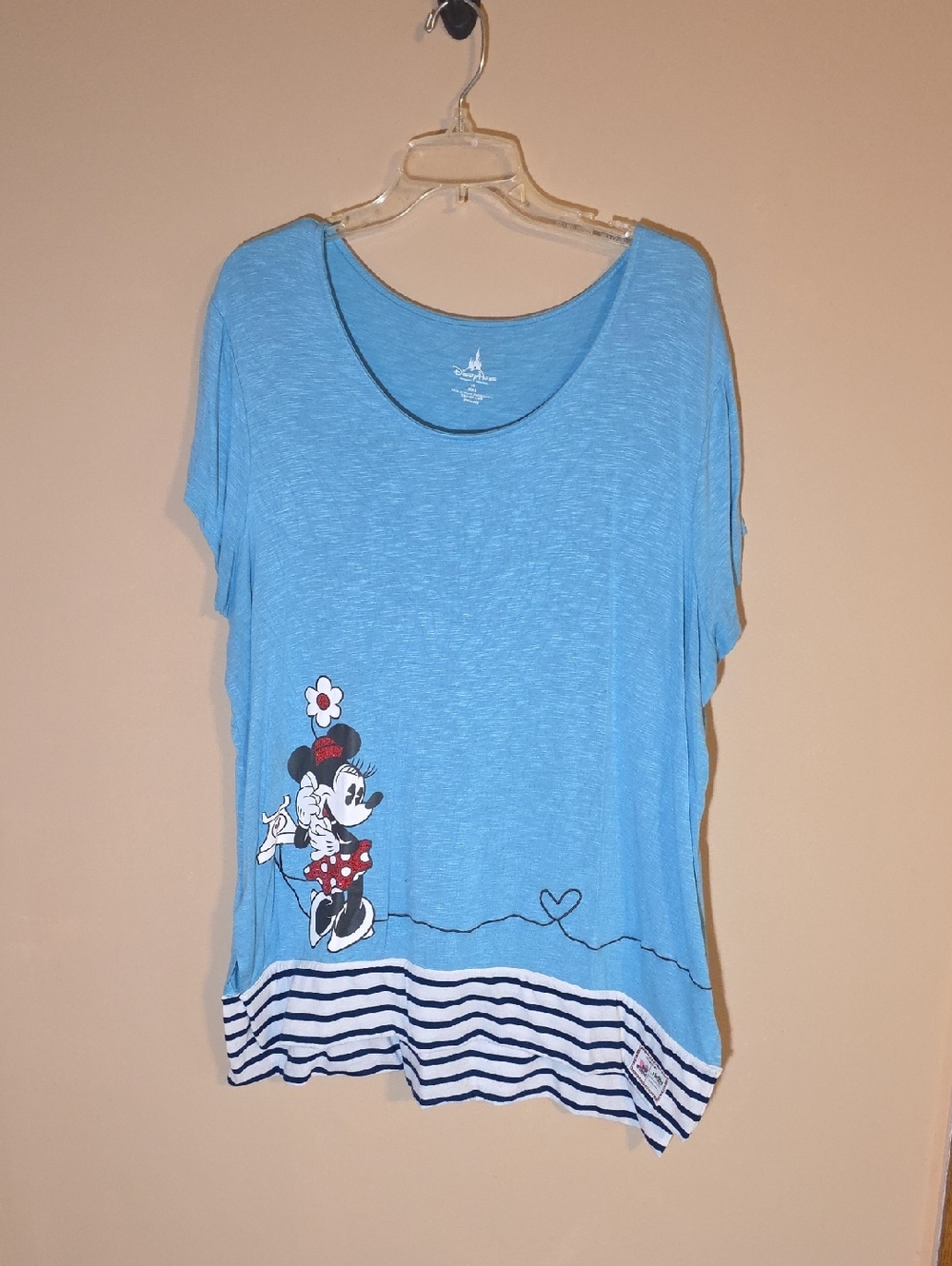 Womens Disney Parks Minnie & Mickey Phone Call Short Sleeved Shirt Blue Size XXL